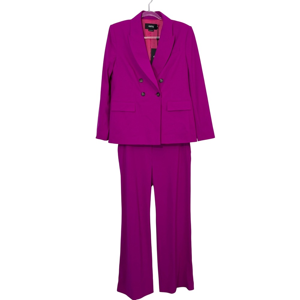 GSTQ Double‎ Breasted Stretch Blazer Suit Set In framboise Women's Size 8 NEW